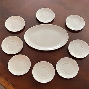 MCM Vintage “Genuine Melamine USA” 11in plattee Platter and 8 Saucers.